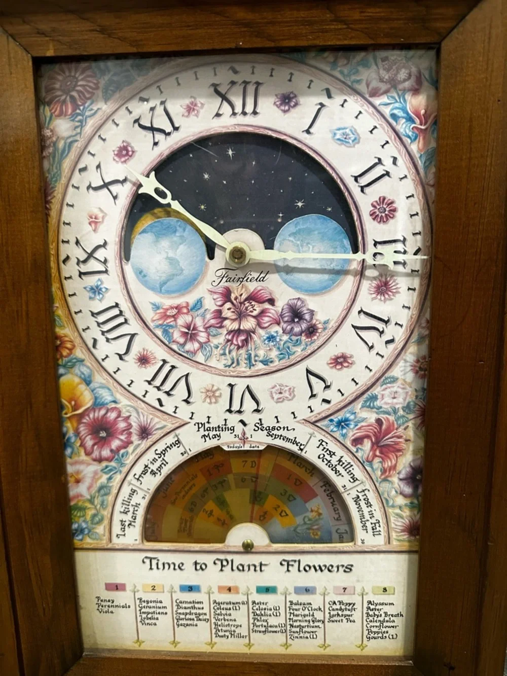 70’s FAIRFIELD Farmers Almanac Moon dial gardeners Clock Movement for Home Decor